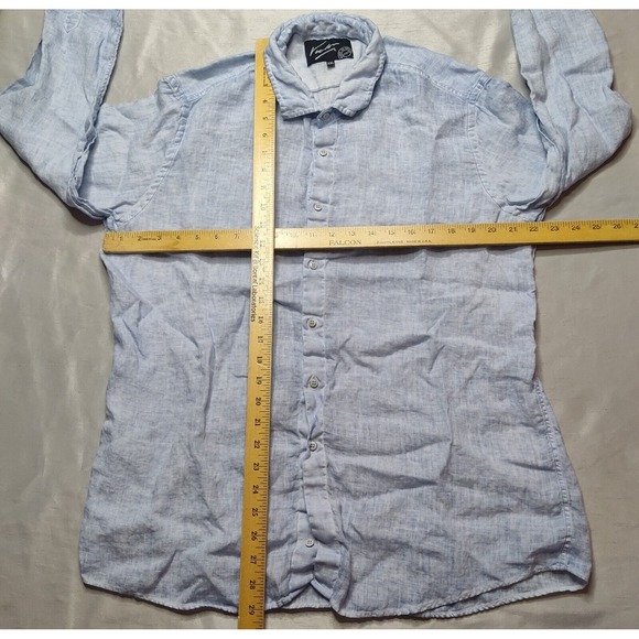 VICTOR Men Size 2XL Blue Dye 100% LINEN Long Sleeve Button Shirt Made In Spain - Picture 8 of 14